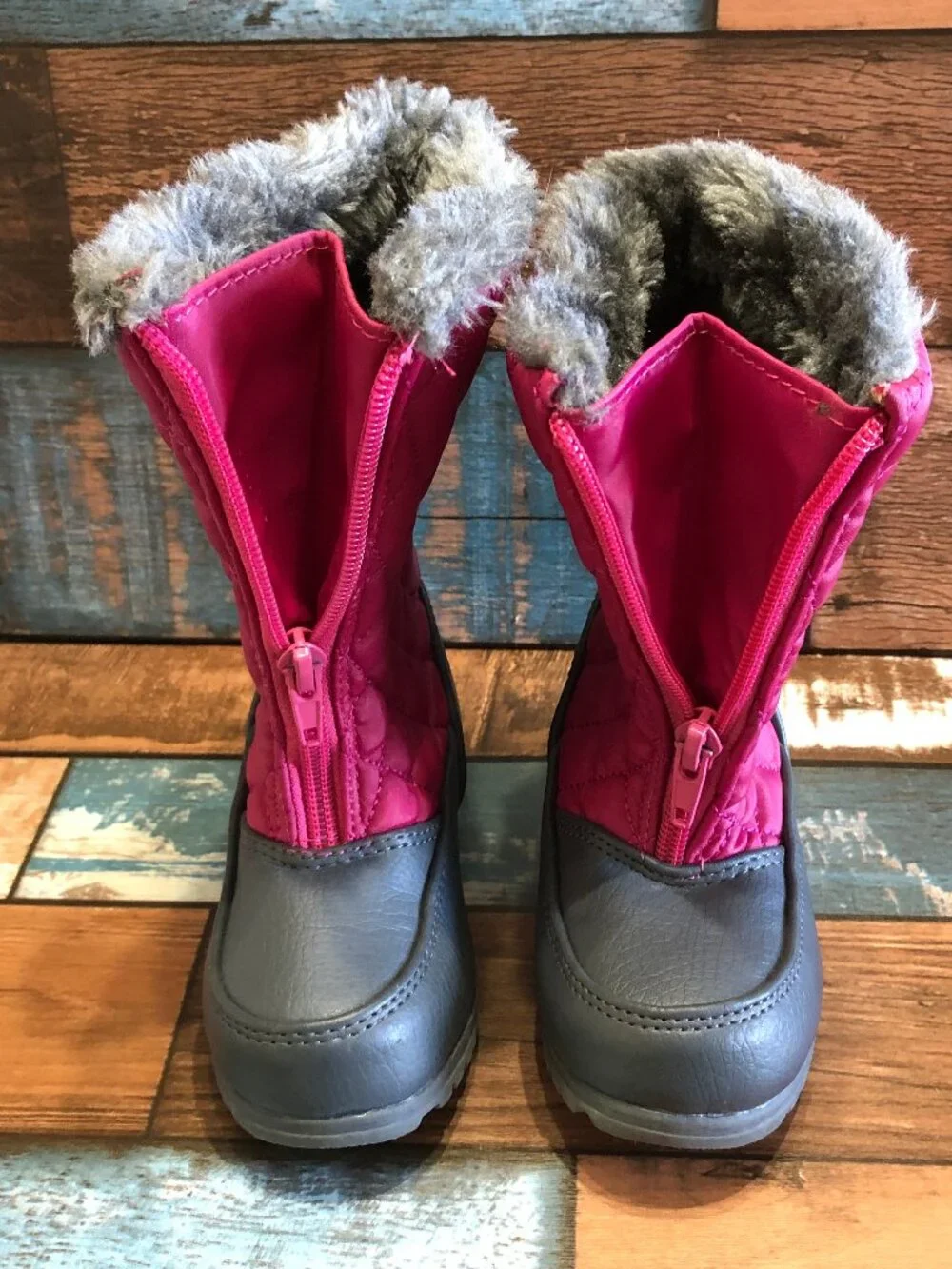 Rugged Outback Quilted Snow Boots Faux Fur Pink-Black Girl's Toddler Size 8